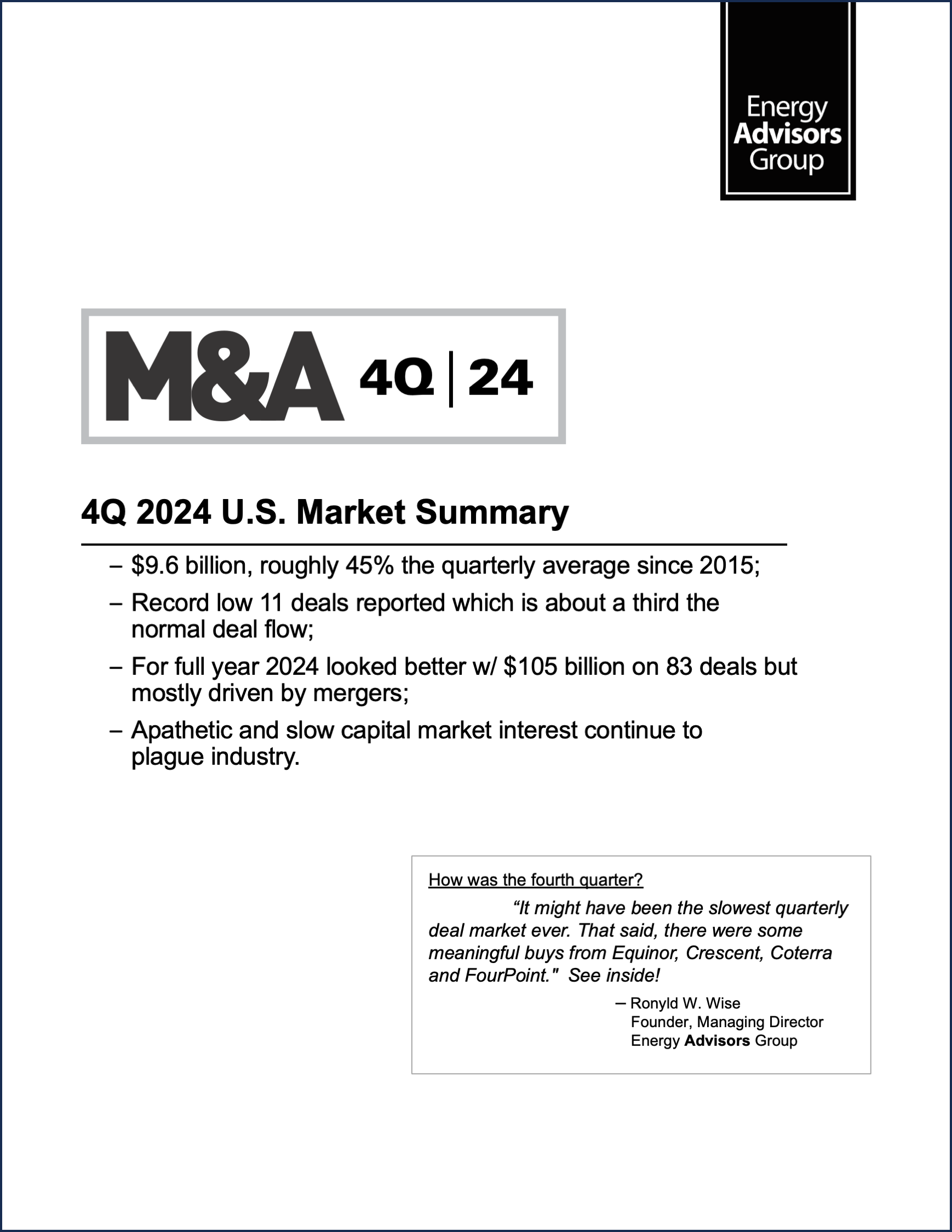 04Q24 QUARTERLY M&A REPORT - Energy Advisors Group 04Q24 QUARTERLY M&A REPORT